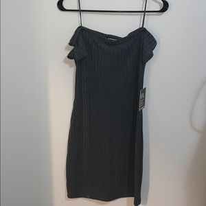 strapless grey, tight dress. from express